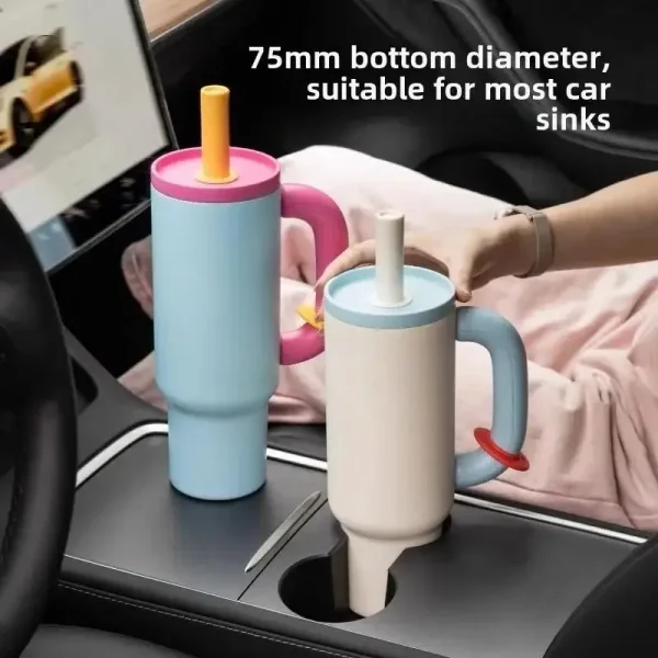 1050ML Iced Coffee Tumbler Car Thermos Cup With Straw Handle Stainless Steel Flask Large Capacity Drinkware Outdoor Water Bottle 2