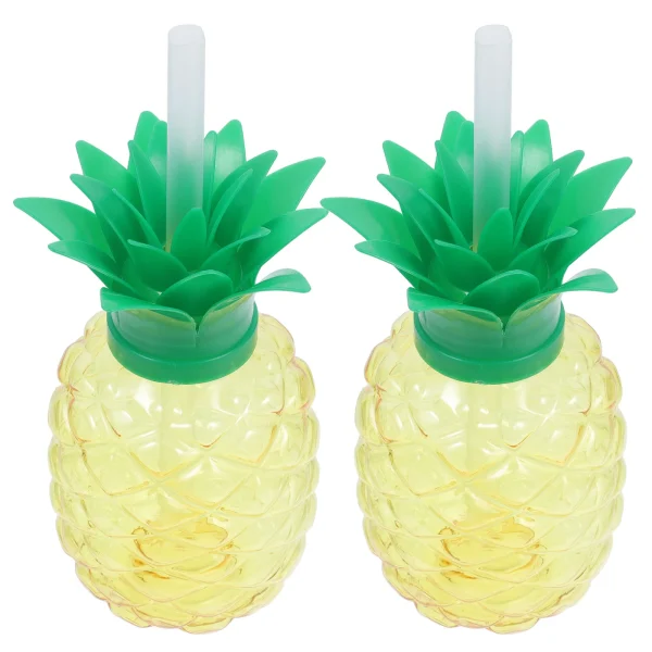 2 Pcs Fruit Shaped Cups Pineapple Drinkware Plastic Glass Straw Party Supplies Large Capacity Summer Cups Beverages Milk Juice 1