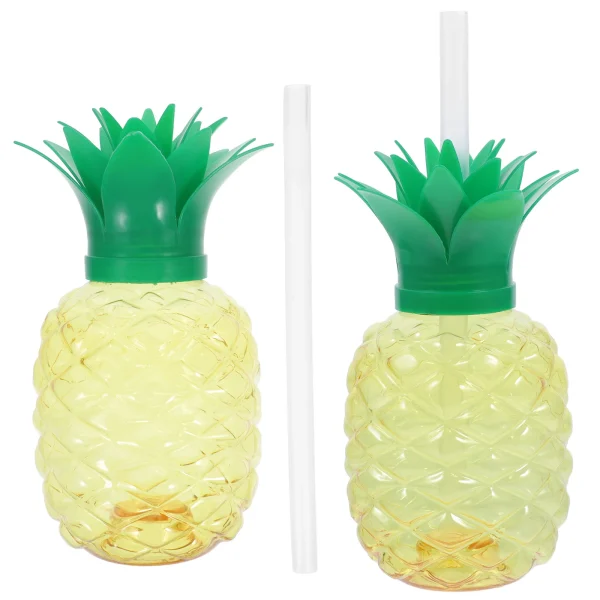 2 Pcs Fruit Shaped Cups Pineapple Drinkware Plastic Glass Straw Party Supplies Large Capacity Summer Cups Beverages Milk Juice 3
