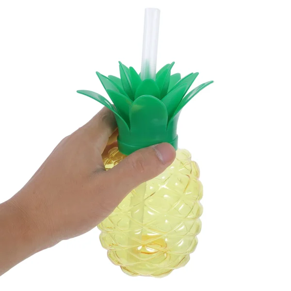2 Pcs Fruit Shaped Cups Pineapple Drinkware Plastic Glass Straw Party Supplies Large Capacity Summer Cups Beverages Milk Juice 4