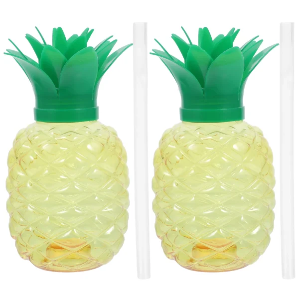2 Pcs Fruit Shaped Cups Pineapple Drinkware Plastic Glass Straw Party Supplies Large Capacity Summer Cups Beverages Milk Juice 5
