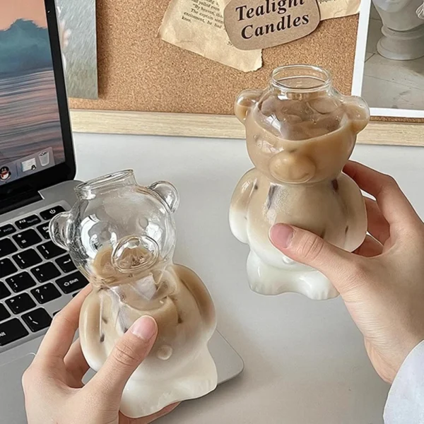 320ML Creative Cute Bear Coffee Mug with Straw Transparent Cup Beer Milk Coffee Water Cups Wholesale Glass Drinkware Mug Set 3