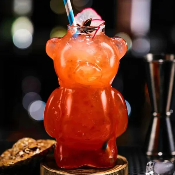 320ML Creative Cute Bear Coffee Mug with Straw Transparent Cup Beer Milk Coffee Water Cups Wholesale Glass Drinkware Mug Set 4