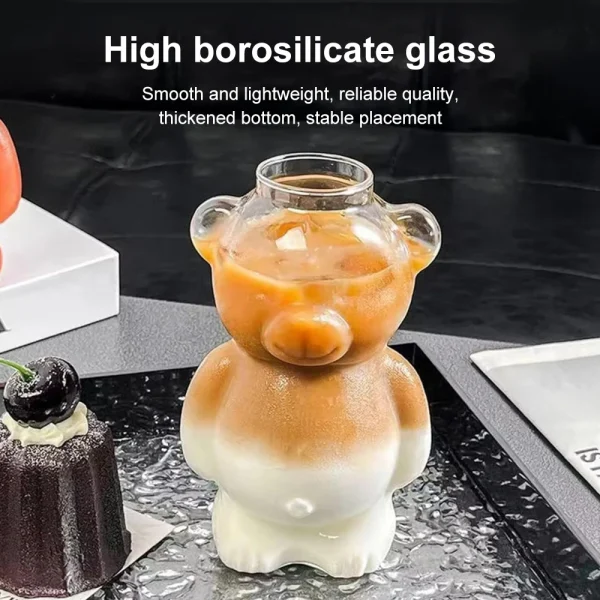 320ML Creative Cute Bear Coffee Mug with Straw Transparent Cup Beer Milk Coffee Water Cups Wholesale Glass Drinkware Mug Set 5