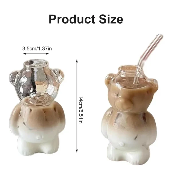 320ML Creative Cute Bear Coffee Mug with Straw Transparent Cup Beer Milk Coffee Water Cups Wholesale Glass Drinkware Mug Set 6
