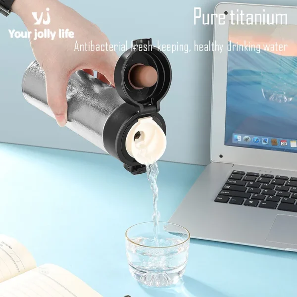 Pure Titanium Thermos Cup With Bounce Lid,One Click Open,Double Layer Drinkware,Vacuum Flasks,Portable Car Water Bottle, 480ml 2