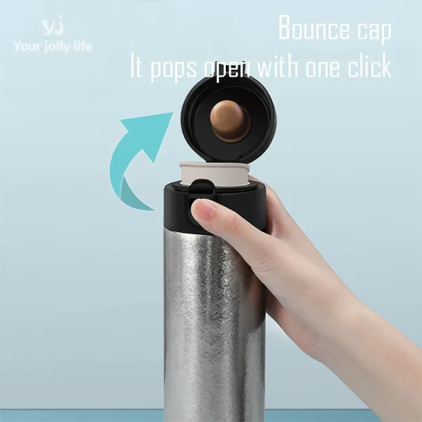 Pure Titanium Thermos Cup With Bounce Lid,One Click Open,Double Layer Drinkware,Vacuum Flasks,Portable Car Water Bottle, 480ml 5