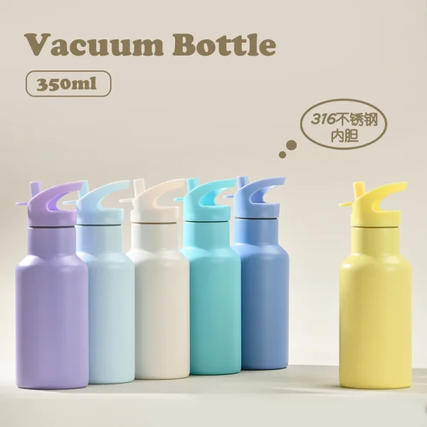 350ml Sports Thermos Cup With Handle And Straw,Double Vacuum Flasks,Portable Outdoor Drinkware,Mini Stainless Steel Water Bottle 1