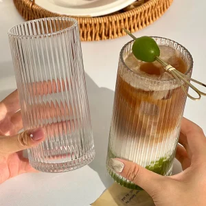 2pcs Set 12.4oz 360ml Large Capacity Striped Cocktail Glass Transparent Drinkware Fashionable Juice Coffee Mugs Home Accessories 1