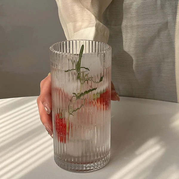2pcs Set 12.4oz 360ml Large Capacity Striped Cocktail Glass Transparent Drinkware Fashionable Juice Coffee Mugs Home Accessories 2