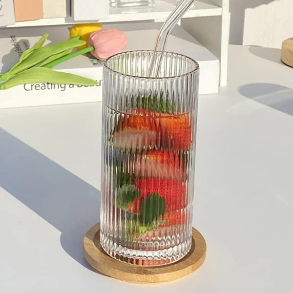 2pcs Set 12.4oz 360ml Large Capacity Striped Cocktail Glass Transparent Drinkware Fashionable Juice Coffee Mugs Home Accessories 4