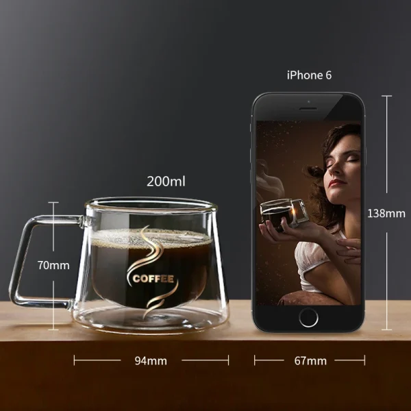 200ml Double Bottom Glass Coffee Cup Milk Whiskey Tea Beer Heat Resistant Cocktail Vodka Wine Mug Drinkware Tumbler Cups 3