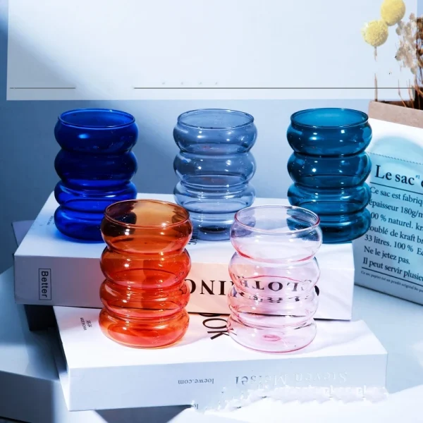 Creative Glass Cup Heat-resistant Tumbler Drinkware Tea Juice Milk Coffee Mug Home Water Glasses Ripple Mug 250ml 1