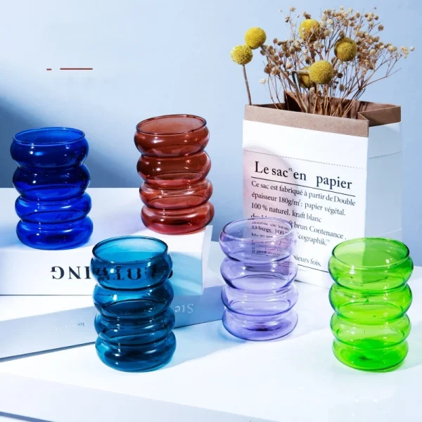 Creative Glass Cup Heat-resistant Tumbler Drinkware Tea Juice Milk Coffee Mug Home Water Glasses Ripple Mug 250ml 2
