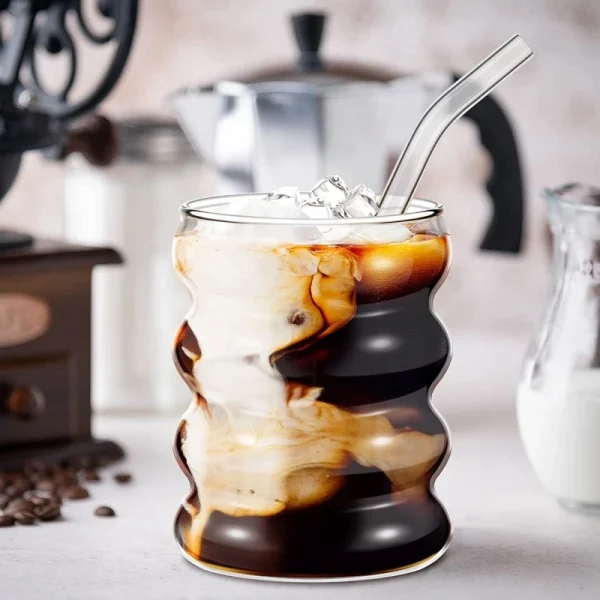 Creative Glass Cup Heat-resistant Tumbler Drinkware Tea Juice Milk Coffee Mug Home Water Glasses Ripple Mug 250ml 5