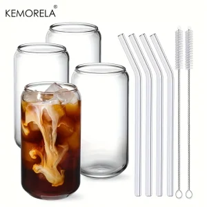 KEMORELA 1/4 Set Glass Cup With Lid and Without Cover Straw Transparent Bubble Tea Cup Glass Beer Can Milk Mocha Mug Drinkware 1