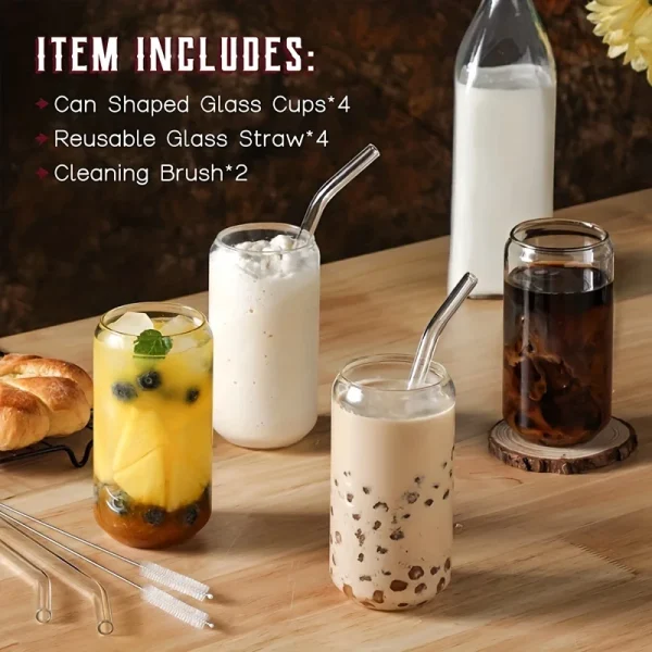 KEMORELA 1/4 Set Glass Cup With Lid and Without Cover Straw Transparent Bubble Tea Cup Glass Beer Can Milk Mocha Mug Drinkware 3