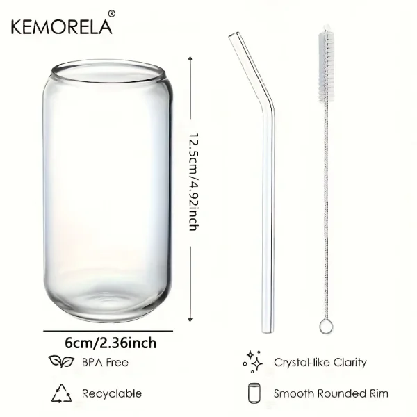 KEMORELA 1/4 Set Glass Cup With Lid and Without Cover Straw Transparent Bubble Tea Cup Glass Beer Can Milk Mocha Mug Drinkware 6