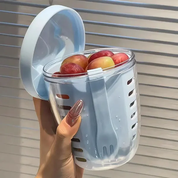 Korean Portable Fruit Salad Cup with Fork Drainage Design Picnic Breakfast Milk Oat Cup Secure Plastic Water Bottle Drinkware 2