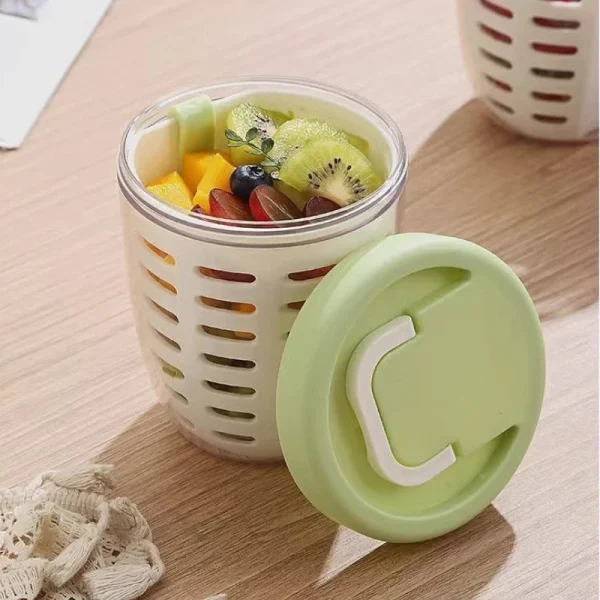 Korean Portable Fruit Salad Cup with Fork Drainage Design Picnic Breakfast Milk Oat Cup Secure Plastic Water Bottle Drinkware 4