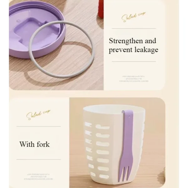 Korean Portable Fruit Salad Cup with Fork Drainage Design Picnic Breakfast Milk Oat Cup Secure Plastic Water Bottle Drinkware 5