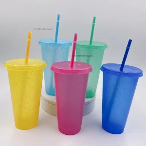 480/700ML Sequin Glitter Straw Cup Plastic Cup with Lids and Straws Reusable Coffee Cups Mugs Bubble Tea Cup Party Bar Drinkware 1