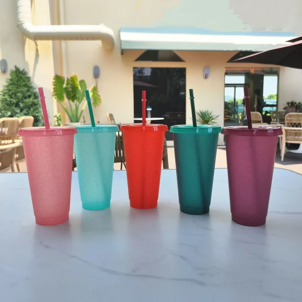 480/700ML Sequin Glitter Straw Cup Plastic Cup with Lids and Straws Reusable Coffee Cups Mugs Bubble Tea Cup Party Bar Drinkware 5