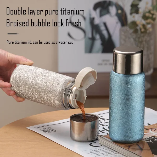 450/600ml Thermos Cup With Bounce Cap For Travel Car,Double-layer Pure Titanium Vacuum Flasks Drinkware,Portable Water Bottle 2