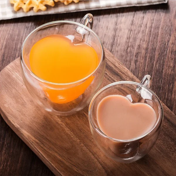Heart Love Shaped Double Wall Glass Coffee Mug Heat-resistant High Borosilicate Glass Cup Milk Mugs Drinkware Cup For Lover Gift 1