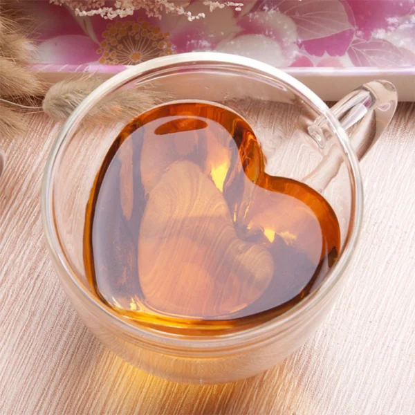 Heart Love Shaped Double Wall Glass Coffee Mug Heat-resistant High Borosilicate Glass Cup Milk Mugs Drinkware Cup For Lover Gift 3