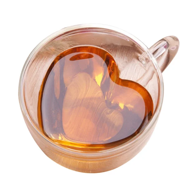 Heart Love Shaped Double Wall Glass Coffee Mug Heat-resistant High Borosilicate Glass Cup Milk Mugs Drinkware Cup For Lover Gift 5