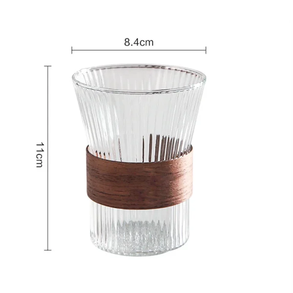 350ml Japanese Style Glass Coffee Mug with Walnut Wooden Sleeve - Heat Insulated Cup for Tea, Milk, Beer - Elegant Drinkware 4