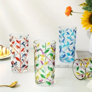 1pc 320ml Colorful Leaf Pattern Drinking Glass Perfect for Iced Coffee Juice and Beer Birthday Gift Winter and Summer Drinkware 1