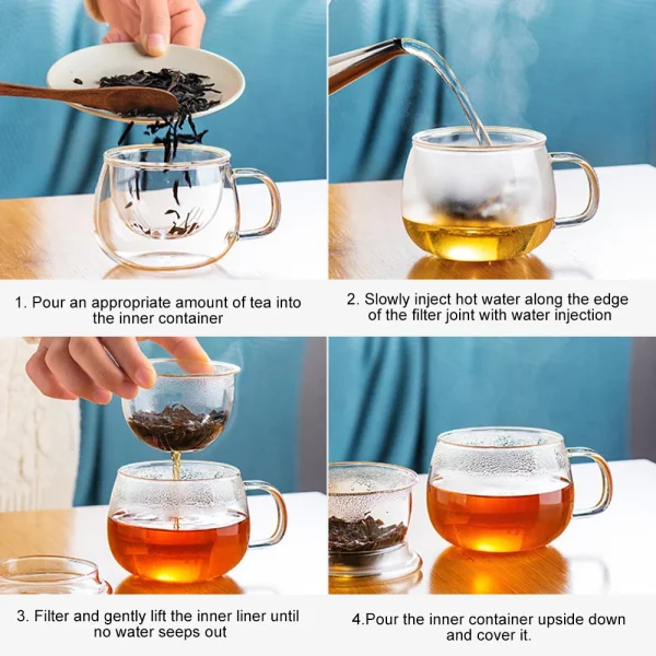 Glass Tea Infuser Cup Teacup Heat Resistant Explosion Proof Tea Infuser Milk Rose Flower Mug Office Tea Mug Drinkware 350ml 5