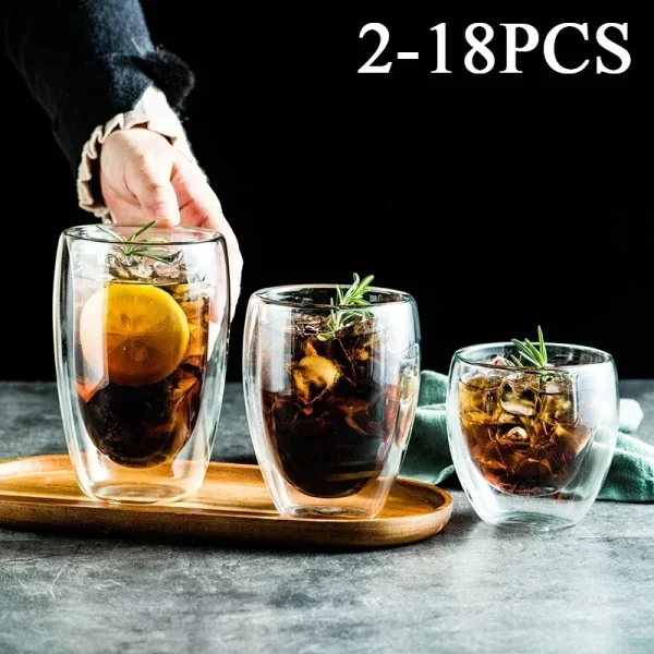 2-18PCS Double Wall High Borosilicate Glass Mug Heat Resistant Tea Milk Juice Coffee Water Cup Bar Drinkware Gift Creativity Set 1