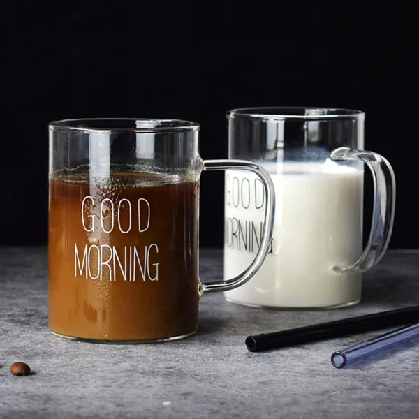 400ML Letter Printed Glass Cup Transparent Coffee Mug Teacup Creative Dessert Breakfast Cup Iced Juice Drink Cup Home Drinkware 1