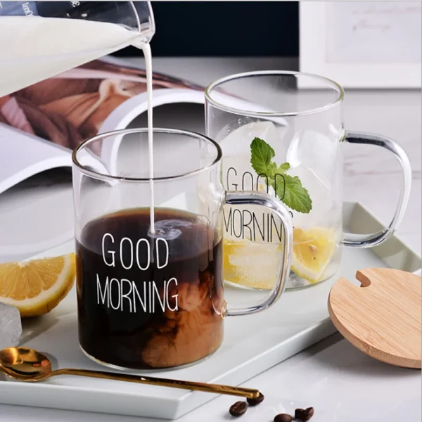 400ML Letter Printed Glass Cup Transparent Coffee Mug Teacup Creative Dessert Breakfast Cup Iced Juice Drink Cup Home Drinkware 2