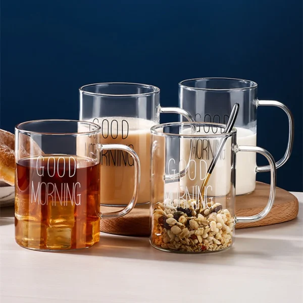 400ML Letter Printed Glass Cup Transparent Coffee Mug Teacup Creative Dessert Breakfast Cup Iced Juice Drink Cup Home Drinkware 3