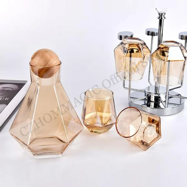 Luxury Diamond Shape Crystal Glass Water Kettle Cup Set Clear Diamond Cold Water Jug Juice Beverage Pitcher Jugs Home Drinkware 1