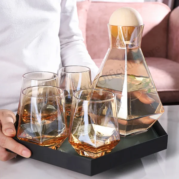 Luxury Diamond Shape Crystal Glass Water Kettle Cup Set Clear Diamond Cold Water Jug Juice Beverage Pitcher Jugs Home Drinkware 2