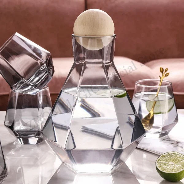 Luxury Diamond Shape Crystal Glass Water Kettle Cup Set Clear Diamond Cold Water Jug Juice Beverage Pitcher Jugs Home Drinkware 3