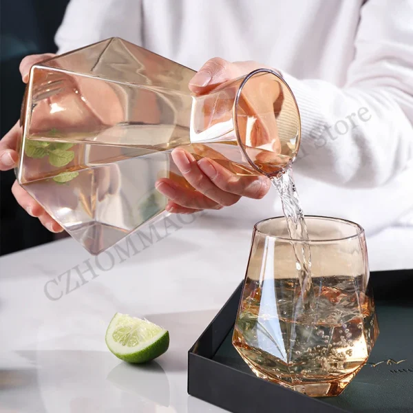 Luxury Diamond Shape Crystal Glass Water Kettle Cup Set Clear Diamond Cold Water Jug Juice Beverage Pitcher Jugs Home Drinkware 4