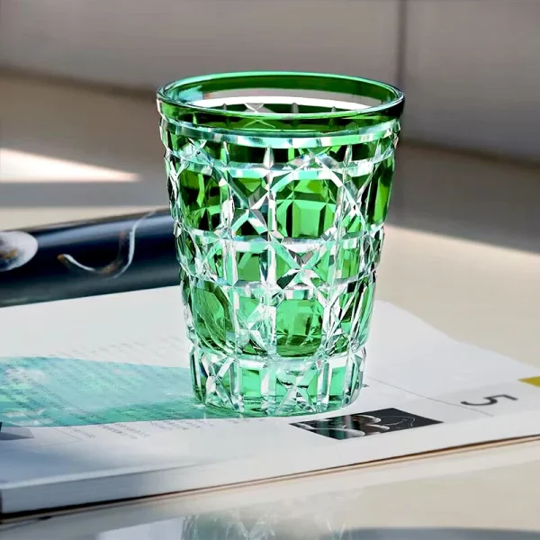 Colored Edo Kiriko Handmade Glasses High Quality Hand Cut To Clear Crystal Drinkware Whiskey Cup Wine Glass 1PC 1