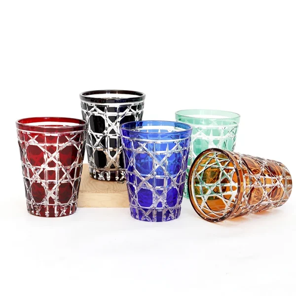 Colored Edo Kiriko Handmade Glasses High Quality Hand Cut To Clear Crystal Drinkware Whiskey Cup Wine Glass 1PC 2