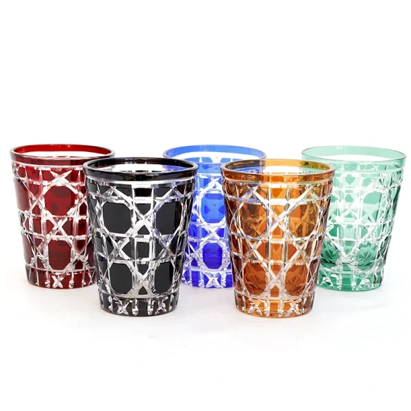 Colored Edo Kiriko Handmade Glasses High Quality Hand Cut To Clear Crystal Drinkware Whiskey Cup Wine Glass 1PC 3