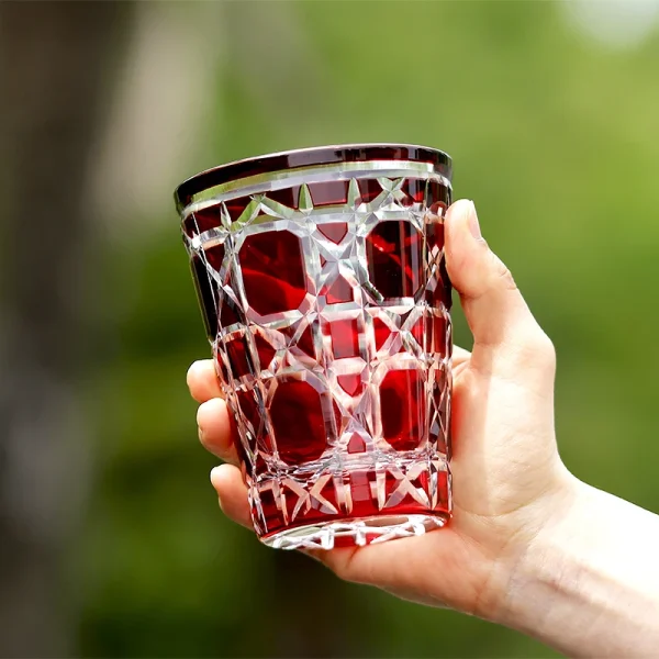 Colored Edo Kiriko Handmade Glasses High Quality Hand Cut To Clear Crystal Drinkware Whiskey Cup Wine Glass 1PC 5