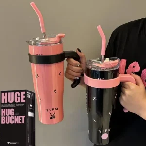 Embossed Flower Pot Big Mac Cold Insulation Cup 1200ML Stainless Steel Vacuum 40OZ Thermos Cup Travel Large Ice Cup Drinkware 1