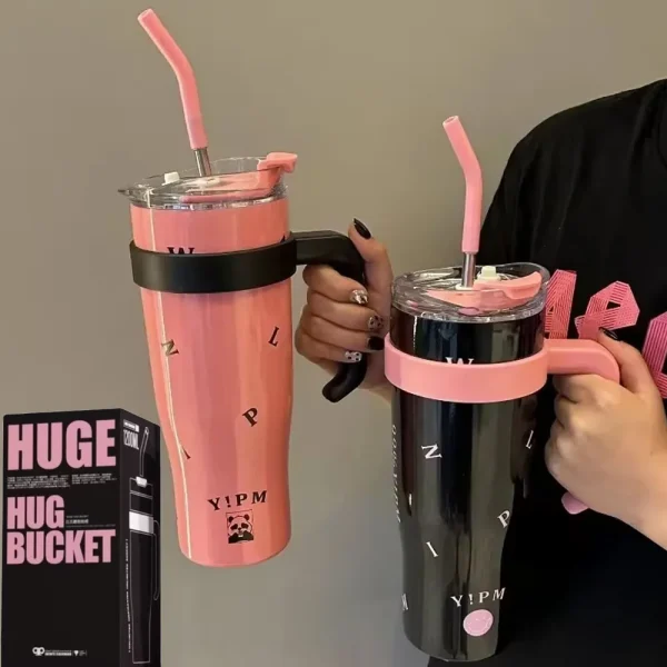 Embossed Flower Pot Big Mac Cold Insulation Cup 1200ML Stainless Steel Vacuum 40OZ Thermos Cup Travel Large Ice Cup Drinkware 1