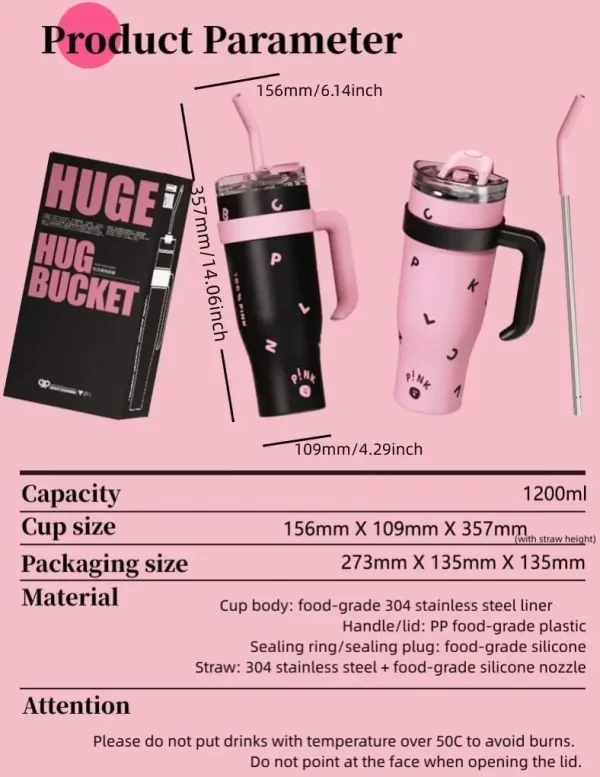 Embossed Flower Pot Big Mac Cold Insulation Cup 1200ML Stainless Steel Vacuum 40OZ Thermos Cup Travel Large Ice Cup Drinkware 6
