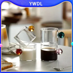 YWDL 6pcs Espresso Cups with Ball Handle Mini Coffee Cups Heat Resistant Teacup Glass Drinking Mug Drinkware 100ml/3.38oz 1